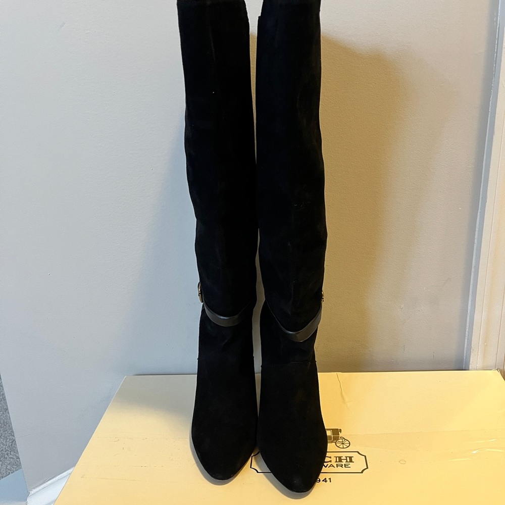 COACH Ash Women's Black Suede Knee High boots Size 7.5